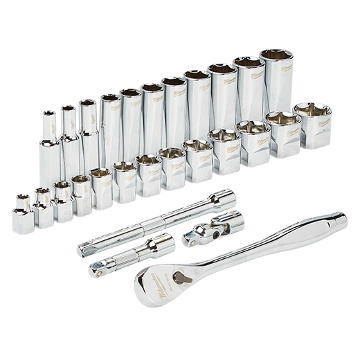 juego de llave de trinquete y cubo de 3/8" y cubos métricos, 28 piezas Milwaukee 48-22-9408 - imagen 2