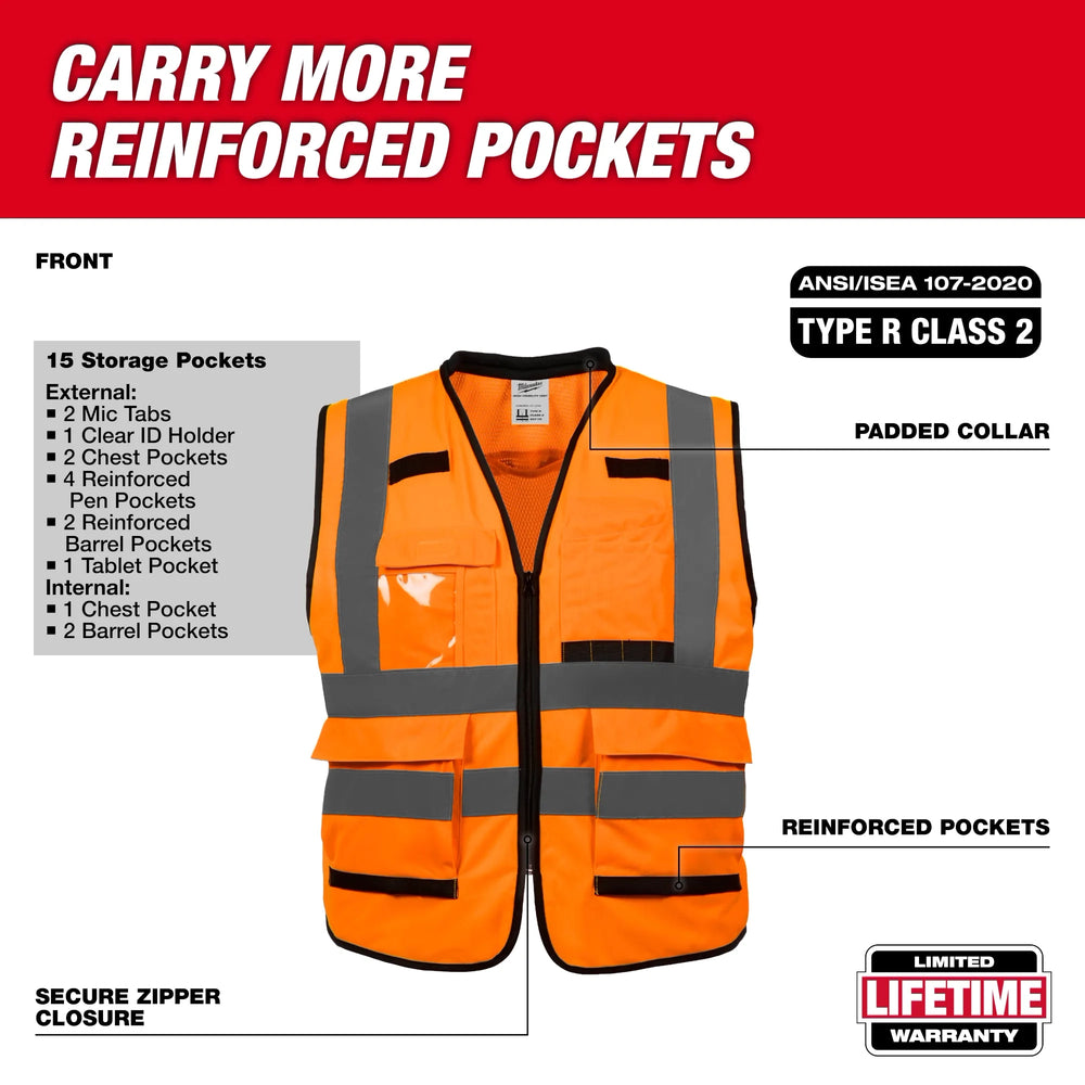 Chaleco de seguridad naranja de alto rendimiento y alta visibilidad Clase 2: S/M Milwaukee 48-73-5051 - imagen 5