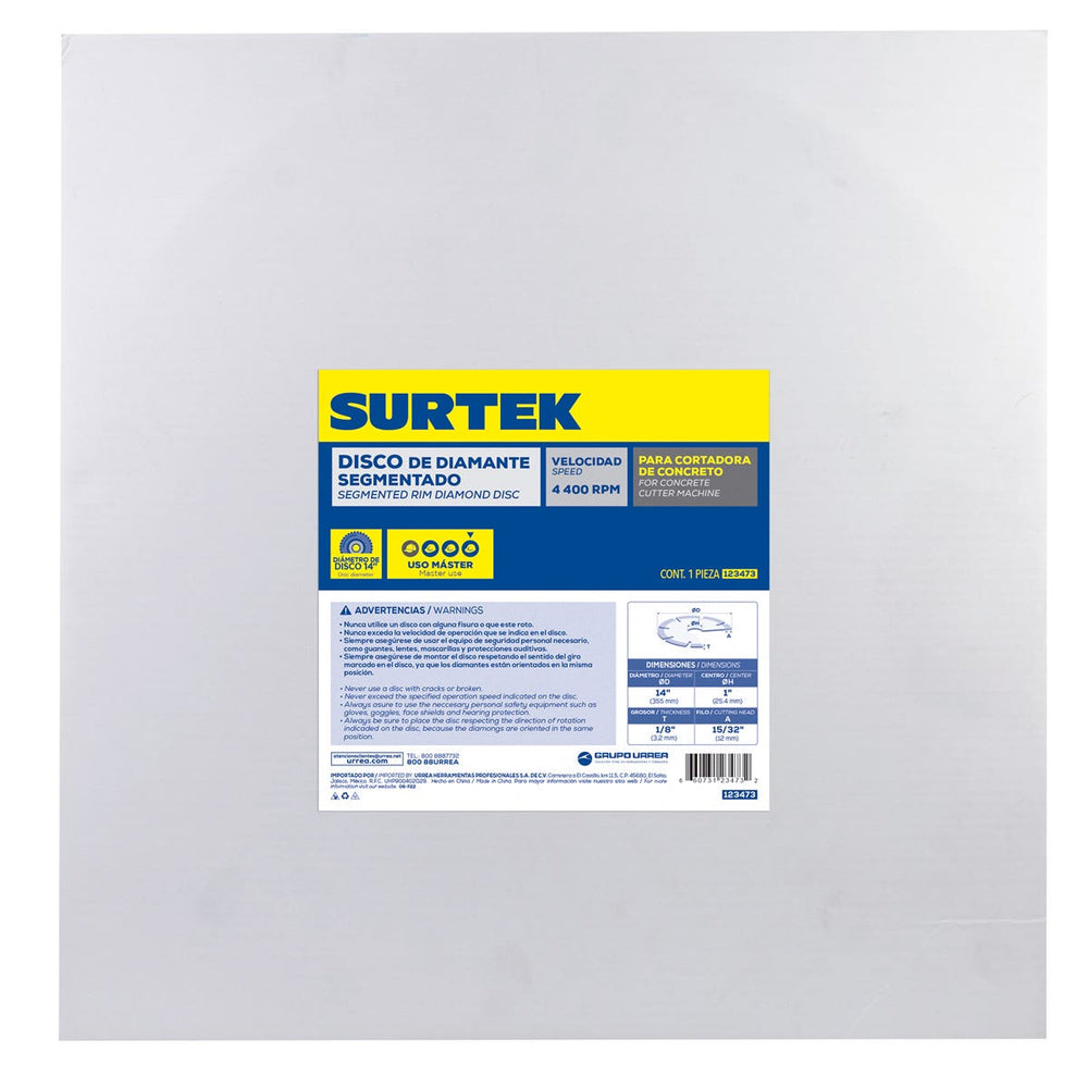 Disco de diamante para cortadora de concreto, 14" Surtek 123473 – imagen 2