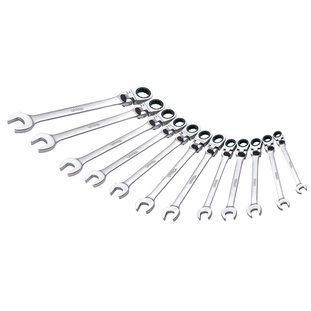 Juego de llaves combinadas pulido espejo matraca flex spline métricas,12 pz,caja plástica Urrea 12MF12M