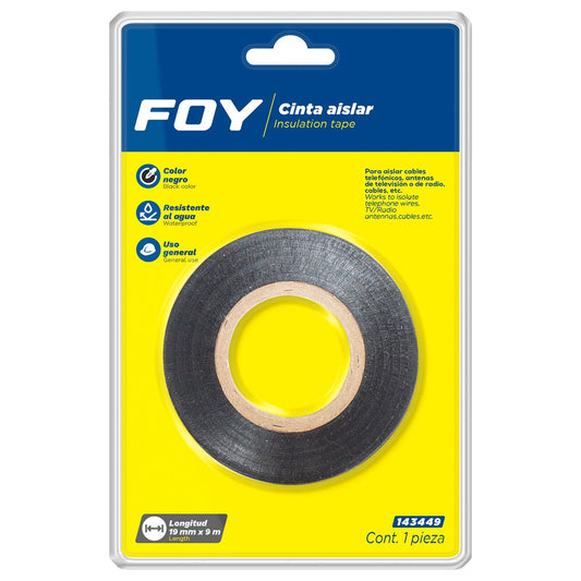 Cinta para aislar negra 19 mm x 9 m en blíster Foy 143449