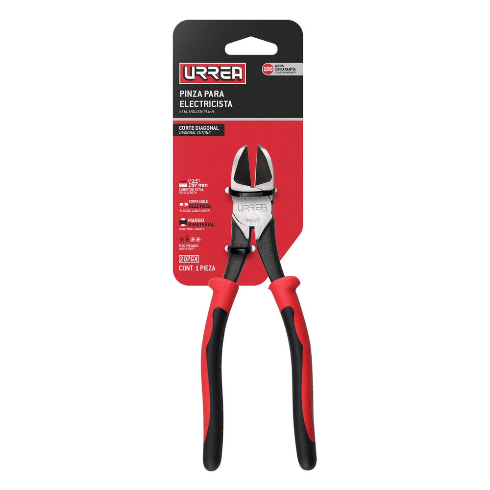 Pinza para electricista con mango bimaterial corte diagonal alta palanca de 7-3/4" Urrea 207GX - imagen 4