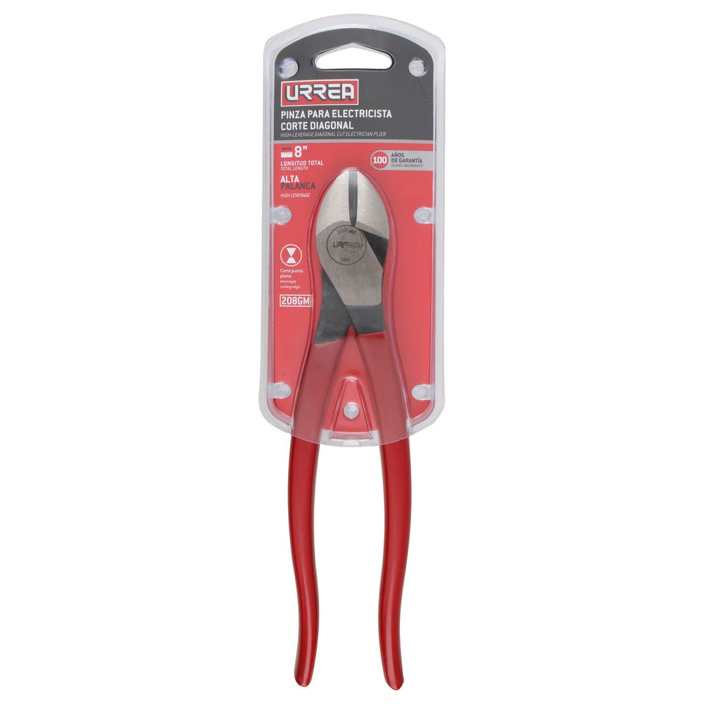 Pinza para electricista con mango rubber grip corte lateral de 8" Urrea 208GM - imagen 4