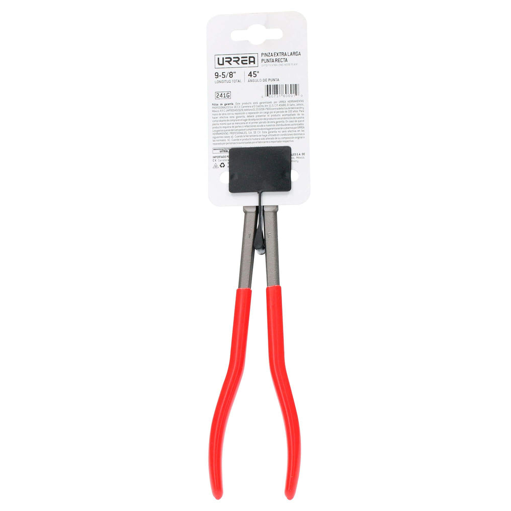 Pinza extra larga para electricista con mango rubber grip punta fina curva a 45° de 9-5/8" Urrea 241G - imagen 5