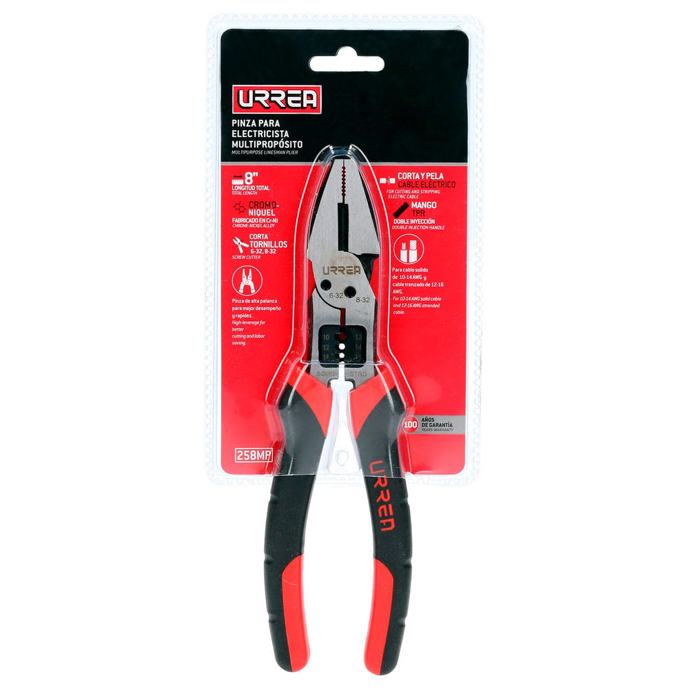 Pinza multipropósitos con mango bimaterial punta universal corte lateral de 8" Urrea 258MP - imagen 3