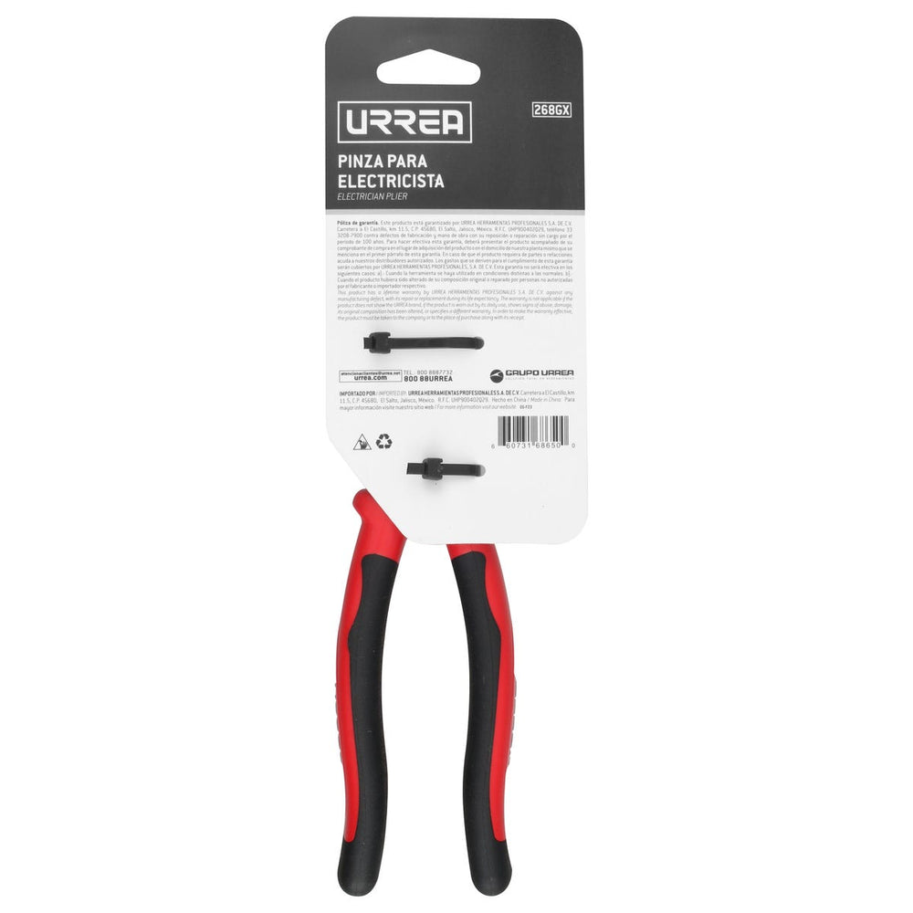 Pinza para electricista con mango bimaterial corte lateral alta palanca de 8-21/32" Urrea 268GX - imagen 5