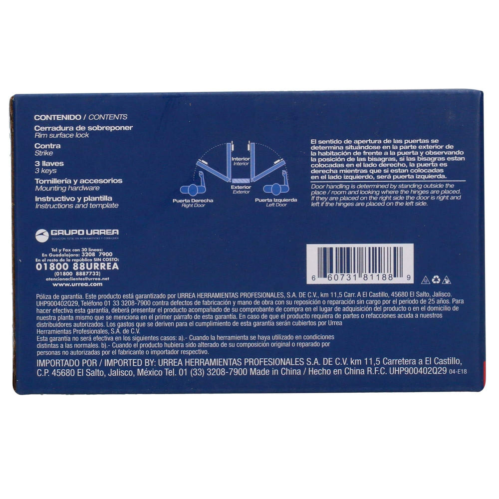 Cerradura sobreponer clásica función derecha, llave estándar, en caja Lock 26CS – imagen 4