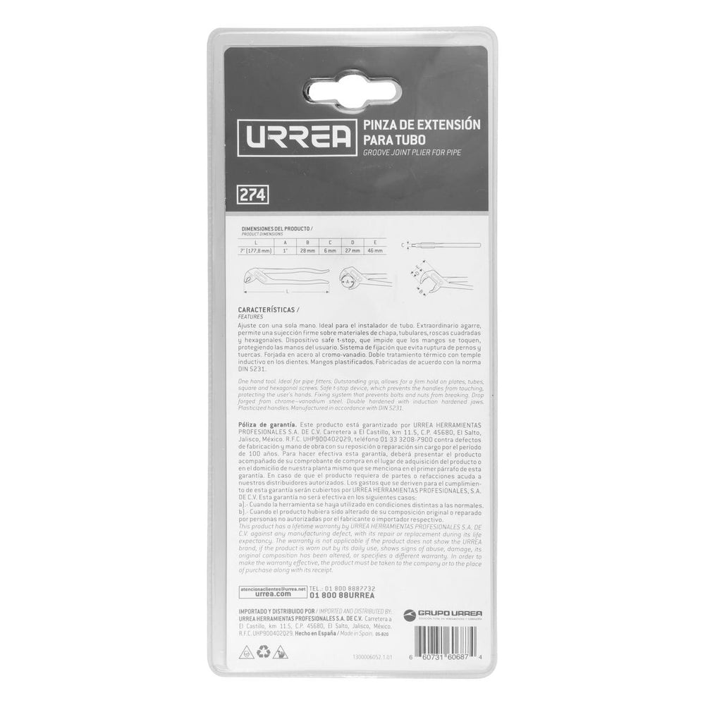 Pinza de extensión para tubo 7 posiciones de 7" Urrea 274 - imagen 4