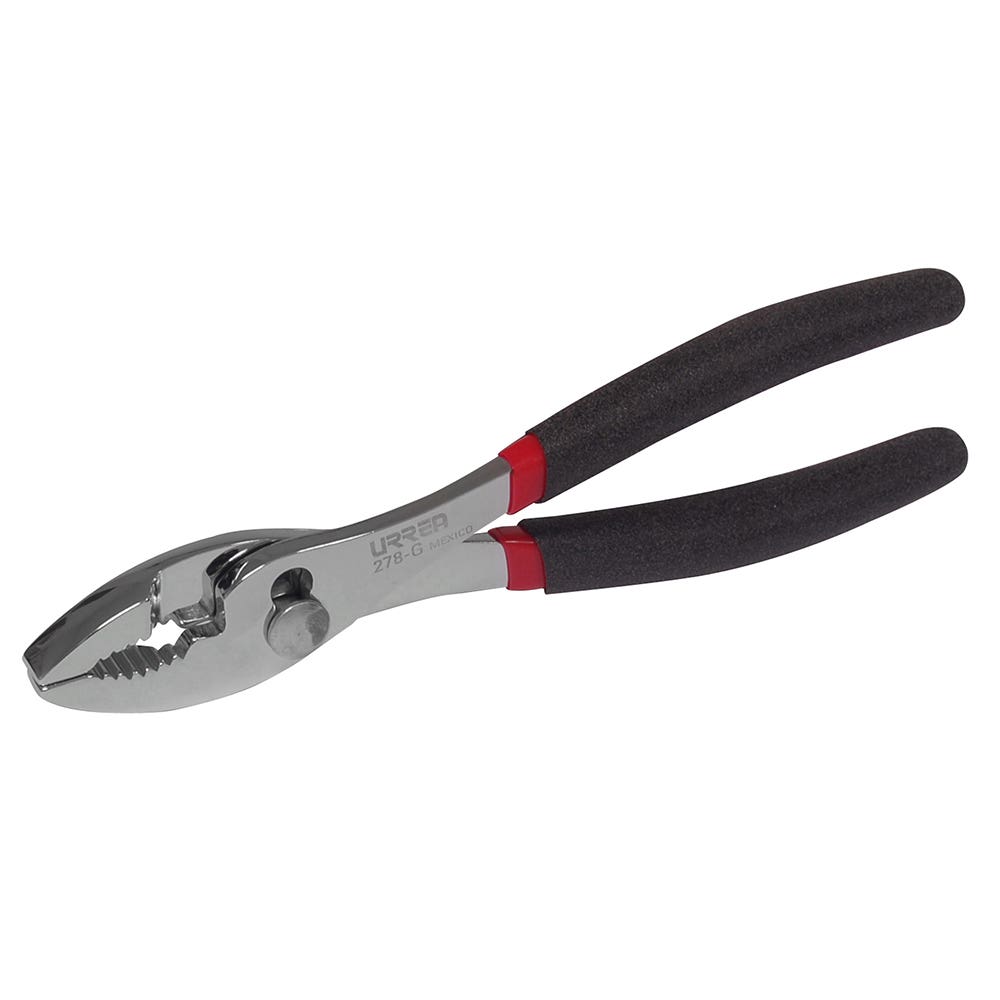Pinza para mecánico con mango rubber grip y botón de ajuste de 8" Urrea 278G