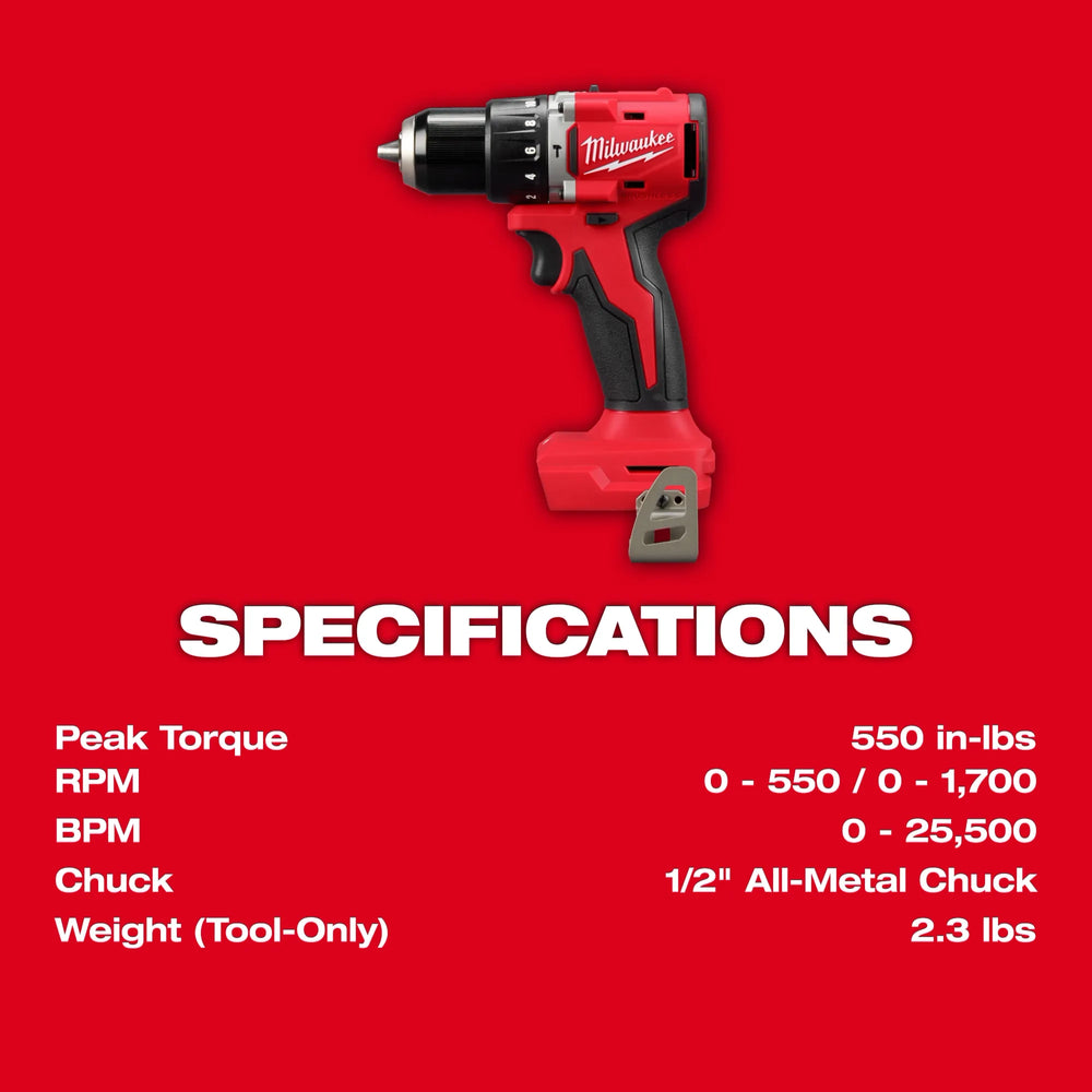 Taladro percutor/destornillador compacto sin escobillas M18™ de 1/2" Milwaukee 3602-20 - imagen 5
