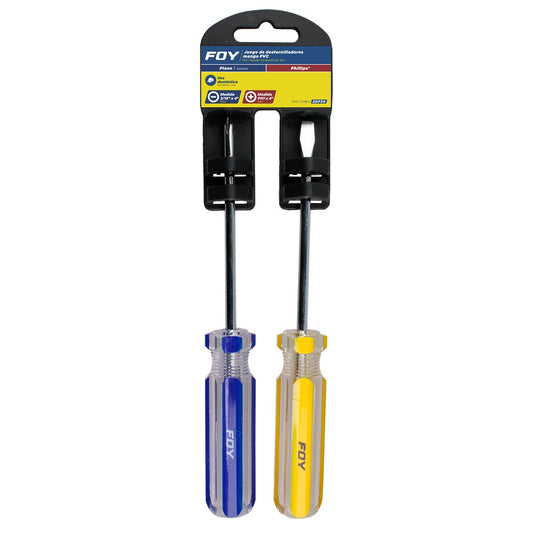 Juego de destornilladores con mango de PVC combinados, 2 piezas en blíster Foy 2DP34