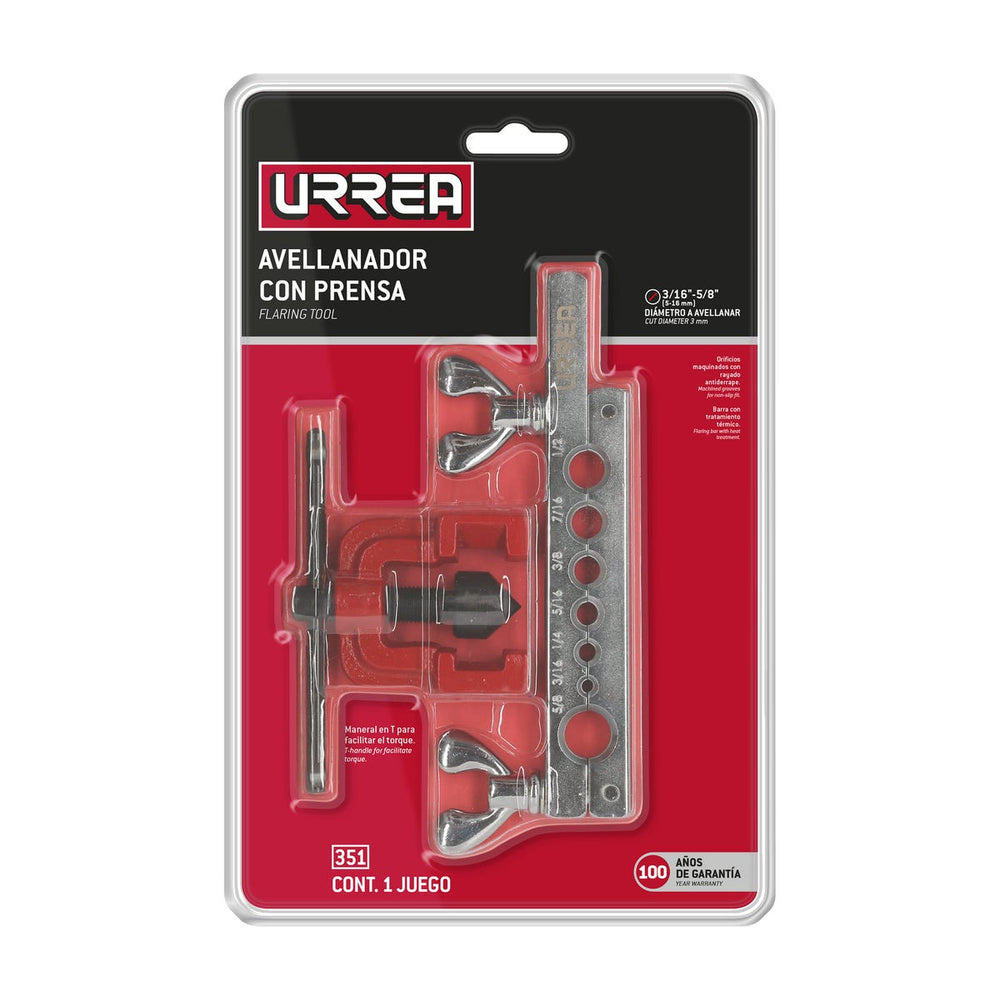 Avellanador con prensa ajustable maneral T raya antiderrapante 3/16" a 5/8" Urrea 351 - imagen 4