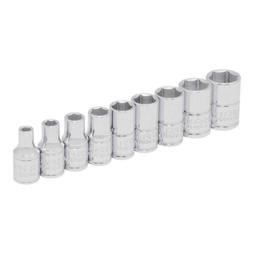 Juego de dados cuadro de 1/4", 6 puntas, métricos, 9 piezas Urrea 47207 - imagen 2