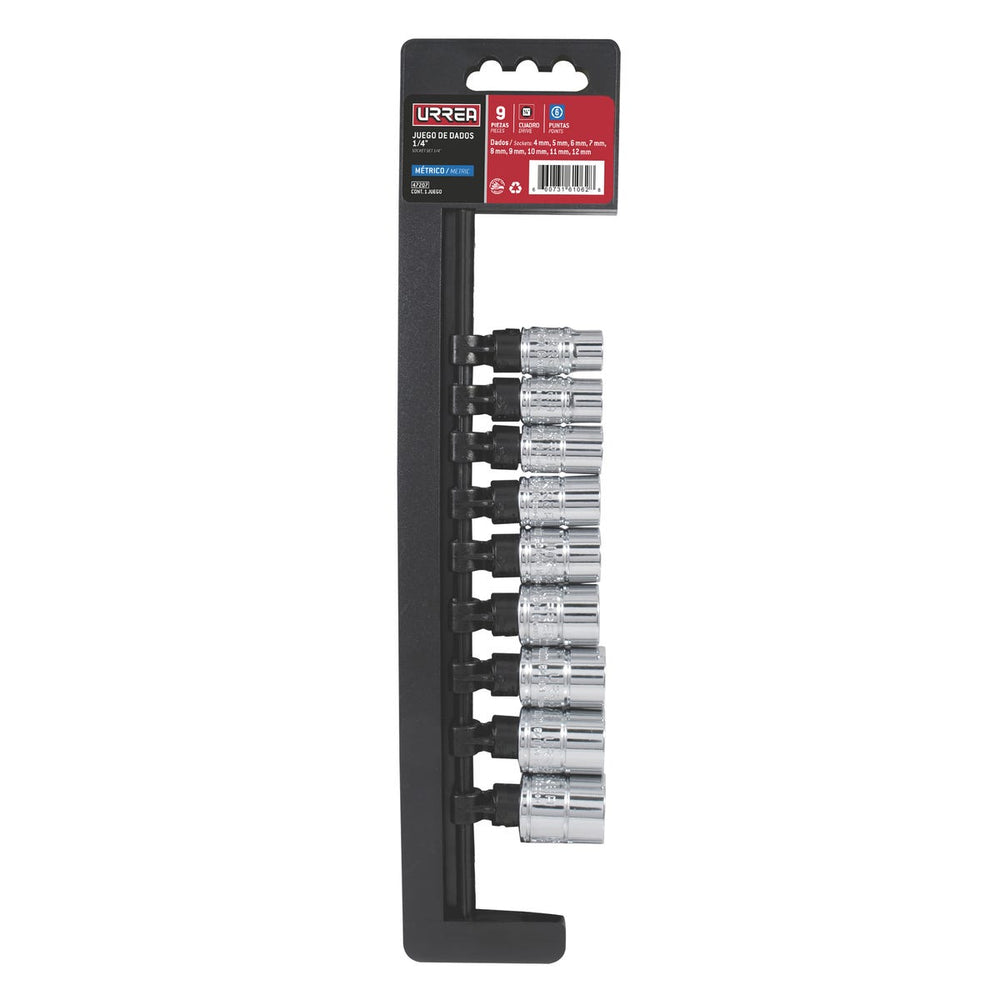 Juego de dados cuadro de 1/4", 6 puntas, métricos, 9 piezas Urrea 47207 - imagen 3