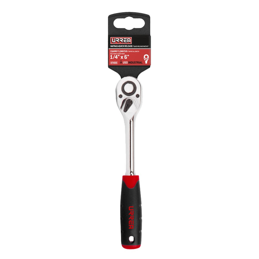 Matraca reversible con mango bimaterial, quick release, para dado cuadro de 1/4" Urrea 4749IX - imagen 2
