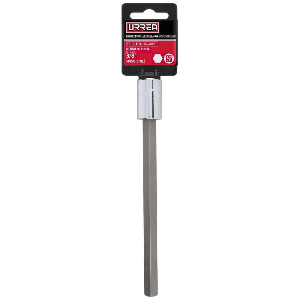 Dado con punta hexagonal extra larga cuadro de 3/8", 6 puntas, en pulgadas, 3/8" Urrea 4990-3/8L