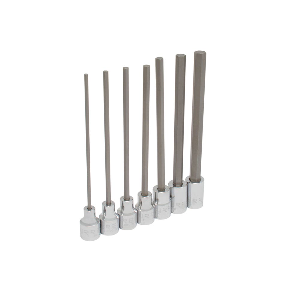 Juego de dados punta hexagonal extra larga cuadro de 3/8", en pulgadas, 7 piezas Urrea 4990-7L - imagen 2
