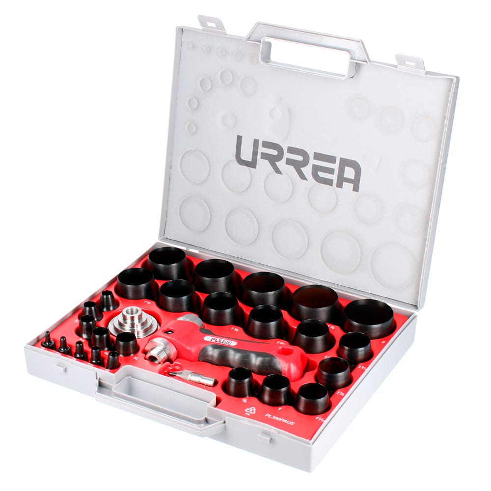 Juego de sacabocados con mango adaptador ergonómico 1/8" a 2", 28 piezas Urrea 49902A - imagen 2