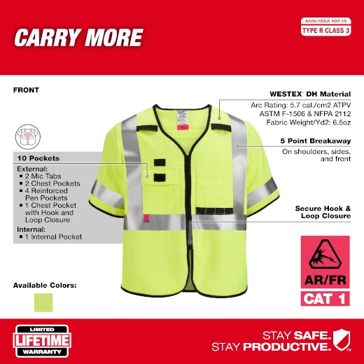 Chaleco de seguridad amarillo de gran visibilidad clase 3 AR/FR Cat. 1, tallas L/X Milwaukee 48-73-5322 - imagen 3
