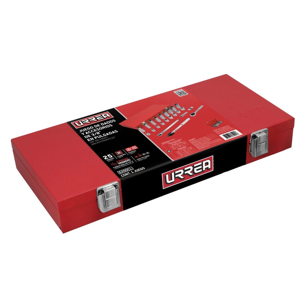 Juego de dados y accesorios cuadro de 3/8" en pulgadas, 25 piezas Urrea 5200CL - imagen 3