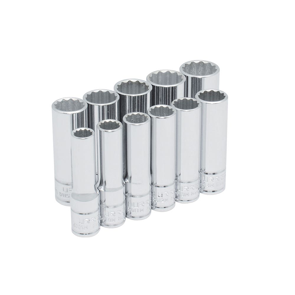 Juego de dados largos cuadro de 3/8", 12 puntas, métricos, 11 piezas Urrea 52209