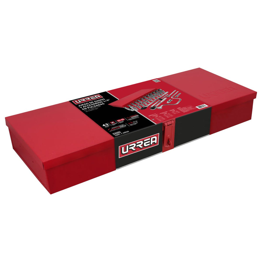 Juego de dados y accesorios cuadro de 1/2" en pulgadas 43 piezas, con caja metálica Urrea 5400G - imagen 3