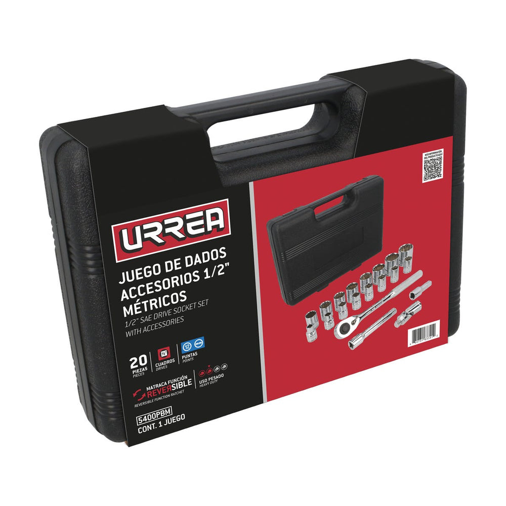Juego de dados y accesorios cuadro de 1/2" métrico, 20 piezas Urrea 5400PBM - imagen 3