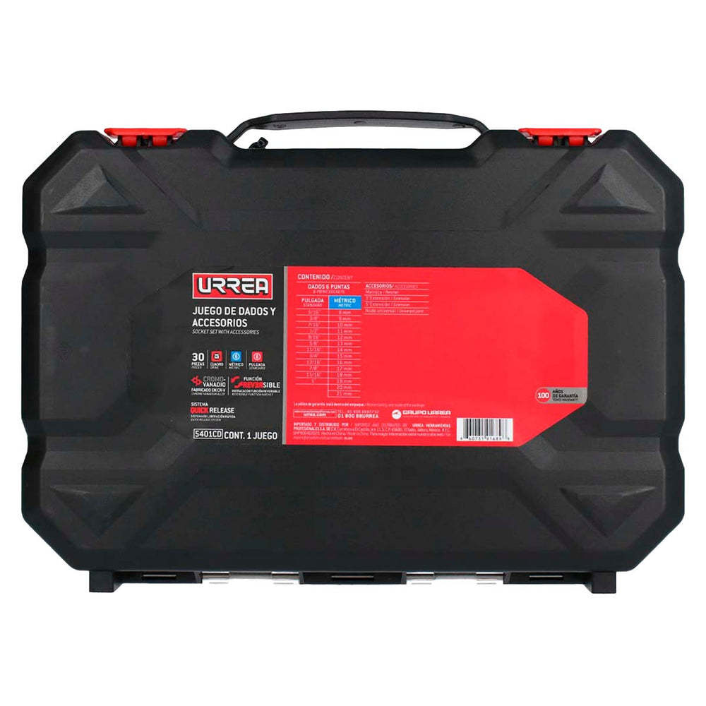 Juego de dados y accesorios cuadro de 1/2" combinado, 30 piezas Urrea 5401CD - imagen 5