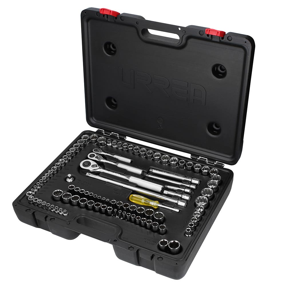 Juego de dados y accesorios cuadro de 1/4", 3/8" y 1/2" combinado, 99 piezas Urrea 5447PA