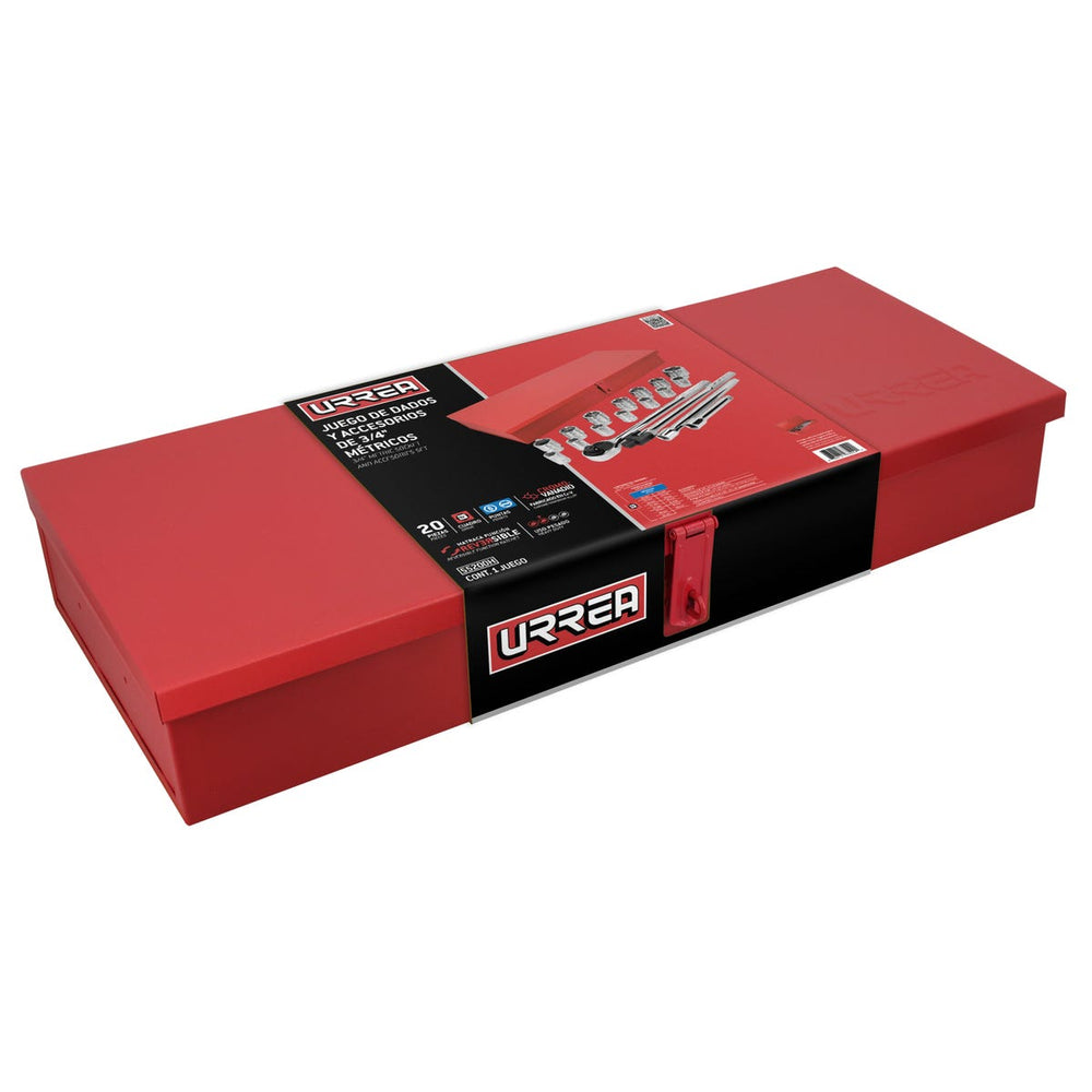 Juego de dados y accesorios cuadro de 3/4" métrico 6 puntas, 20 piezas Urrea 55200H - imagen 4