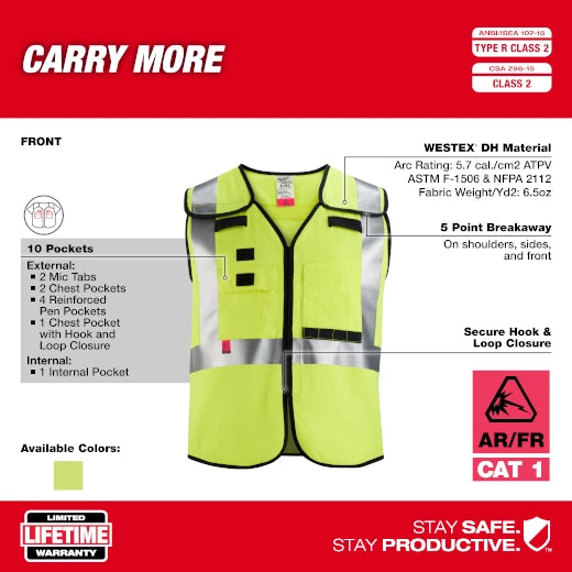 Chaleco de seguridad amarillo desprendible de gran visibilidad clase 2 AR/FR Cat. 1 - S/M (ANSI/CSA) Milwaukee 48-73-5311 - imagen 3