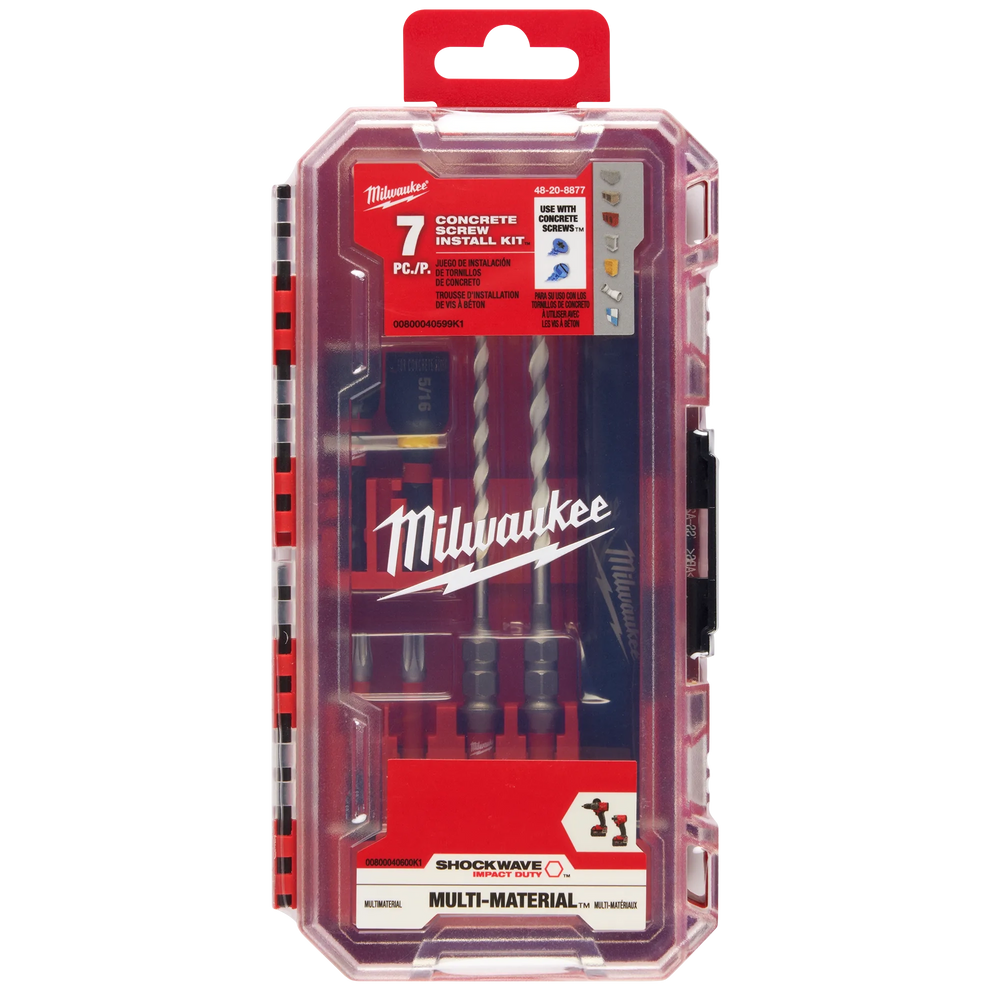 Juego de instalación de tornillos para hormigón con broca de carburo para múltiples materiales SHOCKWAVE Impact Duty™, 7 piezas Milwaukee 48-20-8877 - imagen 6