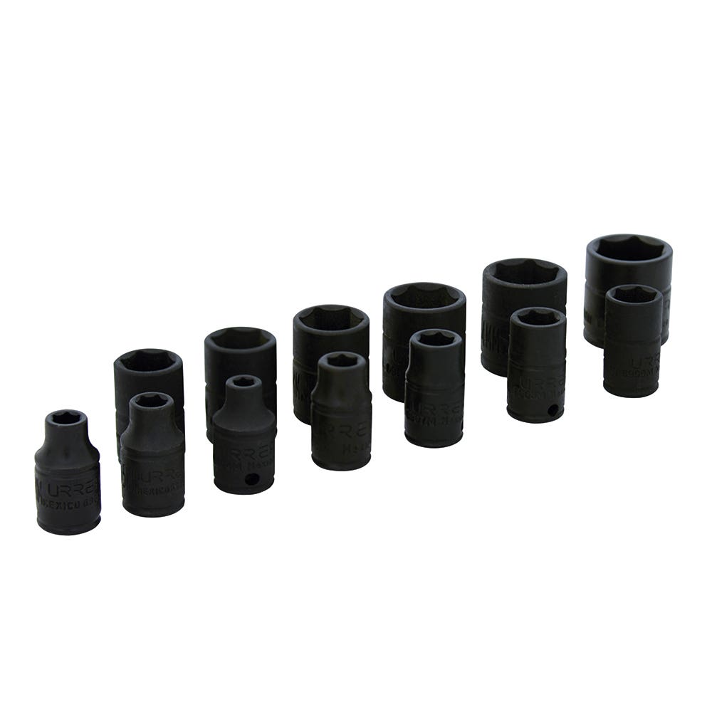 Juego de dados de impacto cuadro de 1/4", 6 puntas, métricos, 13 piezas Urrea 69206