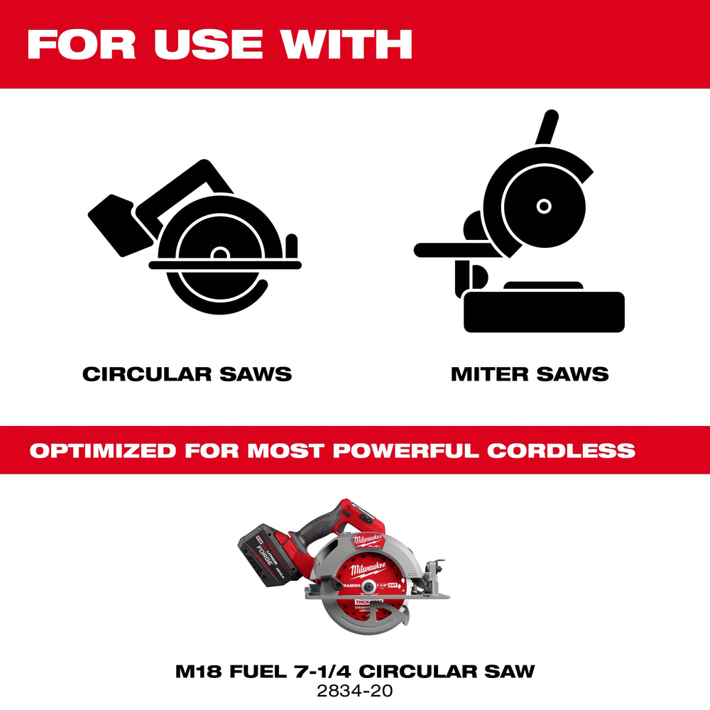 Hoja de sierra circular para enmarcado de calado grueso de 7-1/4" y 24 T Milwaukee 48-40-0740 - imagen 5