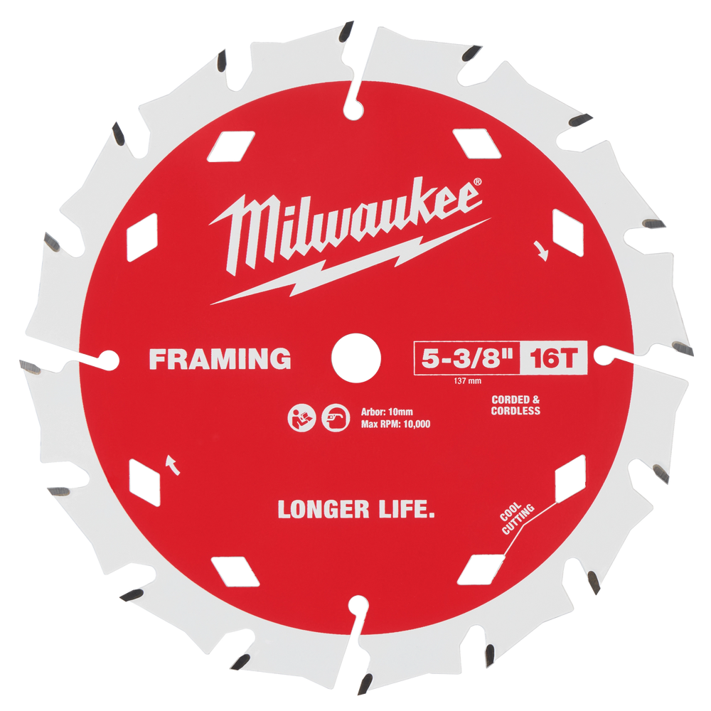 Hoja de sierra circular para enmarcado de 5-3/8" y 16 T Milwaukee 48-40-0522
