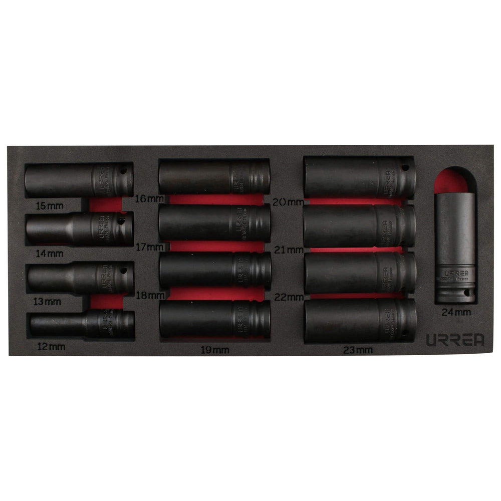 Juego de dados largos de impacto cuadro de 1/2", 6 puntas, métricos, 13 piezas Urrea 7302MC - imagen 6