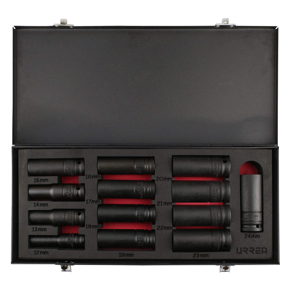 Juego de dados largos de impacto cuadro de 1/2", 6 puntas, métricos, 13 piezas Urrea 7302MC - imagen 7