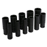 Juego de dados largos de impacto cuadro de 1/2", 6 puntas, en pulgadas, 11 piezas Urrea 73112D