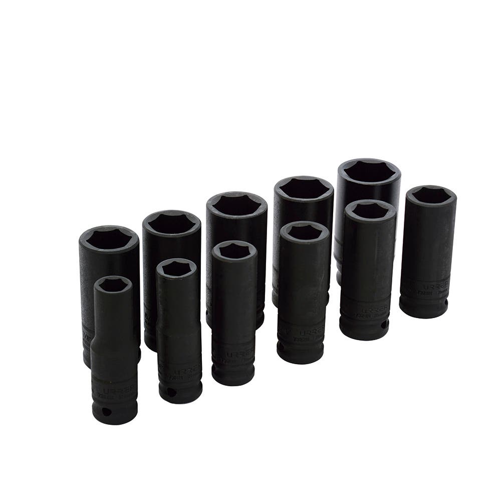 Juego de dados largos de impacto cuadro de 1/2", 6 puntas, en pulgadas, 11 piezas Urrea 73112