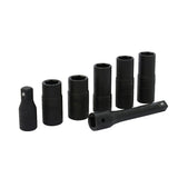 Juego de dados de impacto doble boca cuadro de 1/2" combinados, 6 puntas, 7 piezas Urrea 7400DE