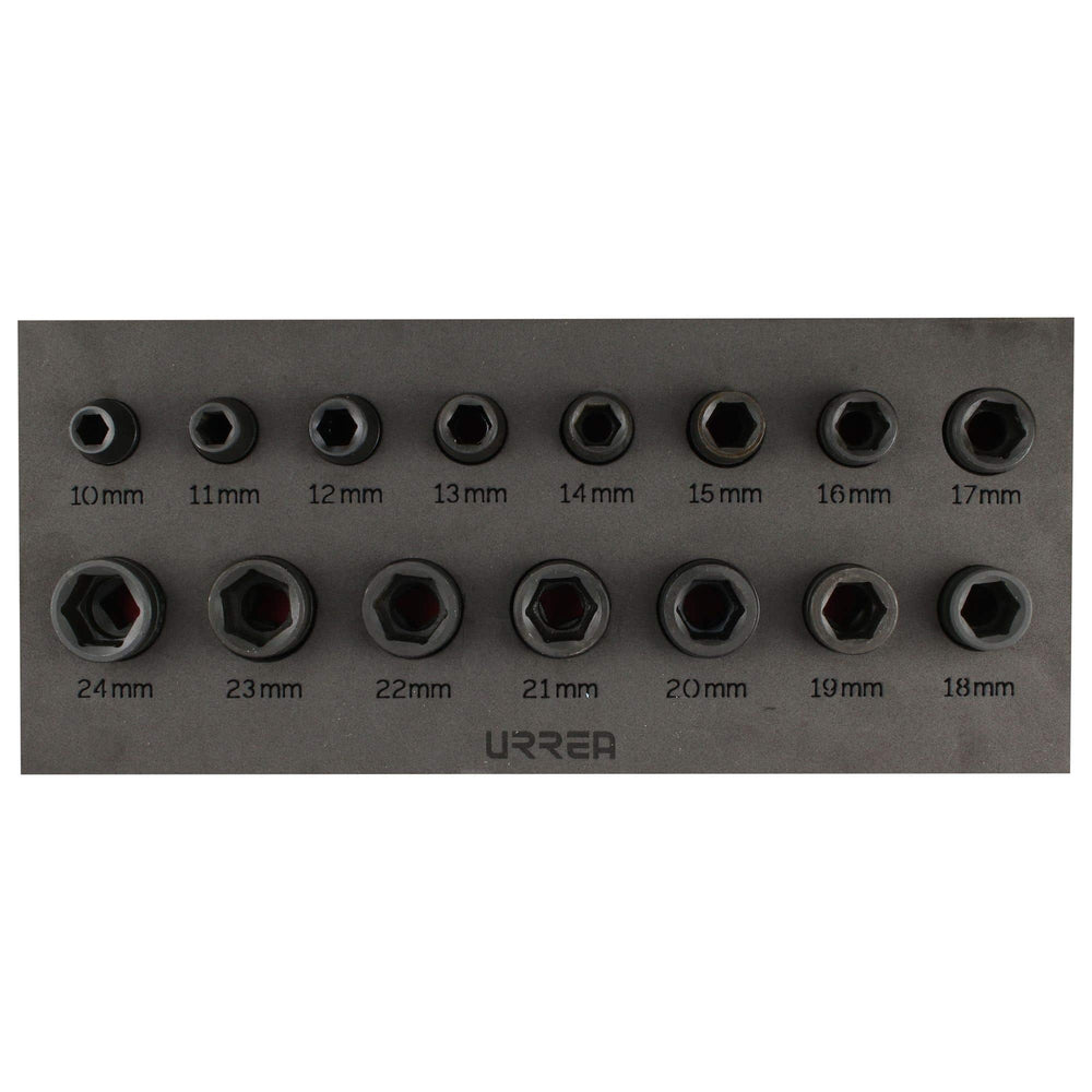 Juego de dados de impacto cuadro de 1/2", 6 puntas, métricos, 15 piezas Urrea 7401MC - imagen 6
