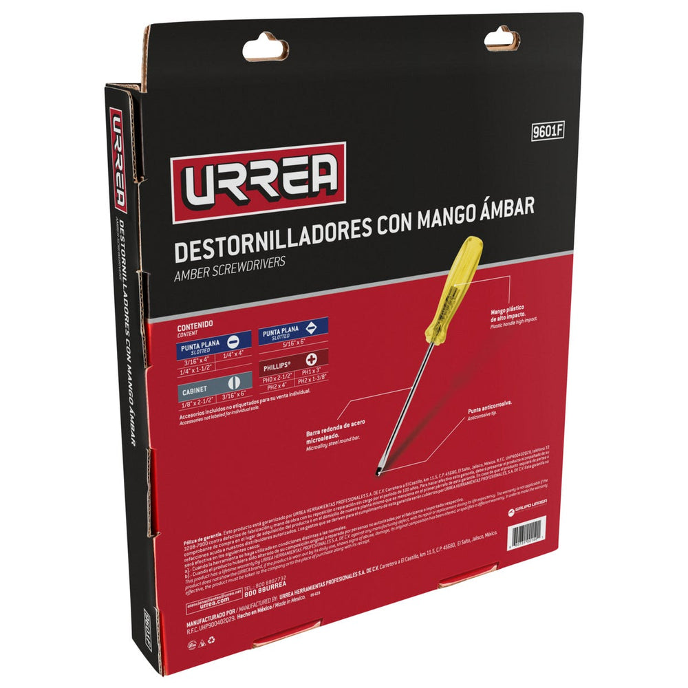 Juego combinado de destornilladores con mango ámbar , 10 piezas, en caja Urrea 9601F - imagen 4