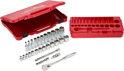 juego de llave de trinquete y cubo de 3/8" y cubos métricos, 28 piezas Milwaukee 48-22-9408 - imagen 3