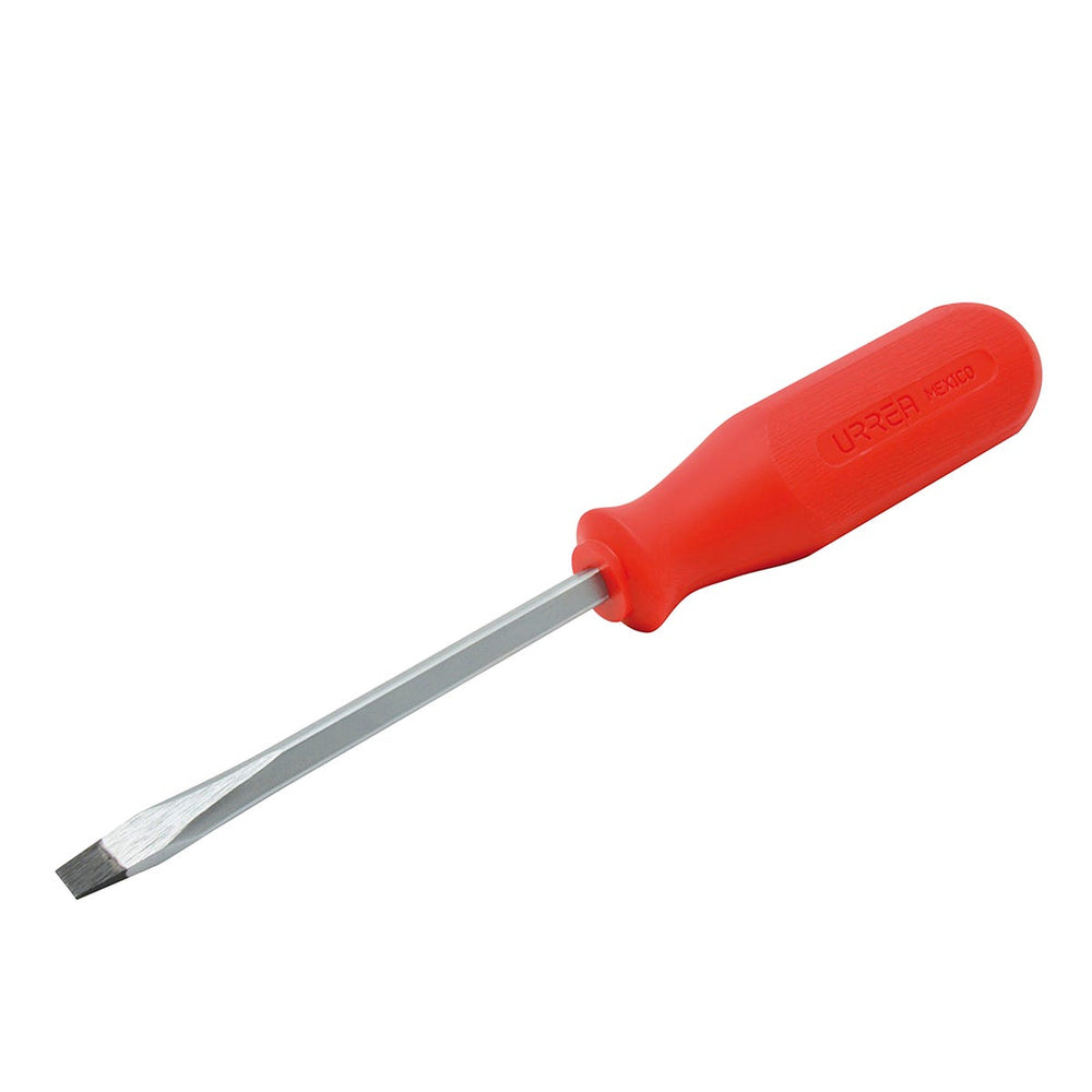 Destornillador con mango rojo, punta plana barra cuadrada 1/4" x 4" Urrea 9804R