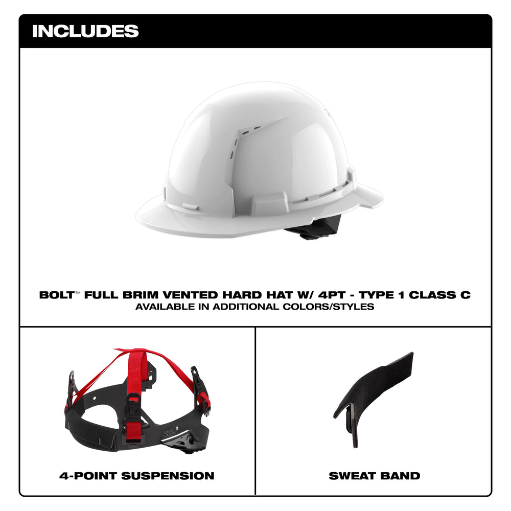 Casco con ventilación y ala completa amarillo con suspensión de trinquete de 4 puntos BOLT™ (EE. UU.): Tipo 1, Clase C Milwaukee 48-73-1203 - imagen 8