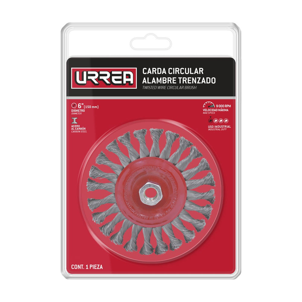 Carda circular trenzada alambre grueso 4" x 0.50 mm con rosca M14 Urrea C829 - imagen 3