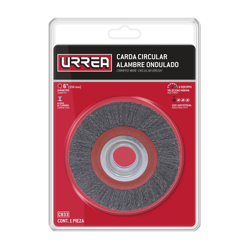 Carda circular ondulada alambre delgado para esmeril 6" x 0.35 mm multi eje Urrea C833 - imagen 3