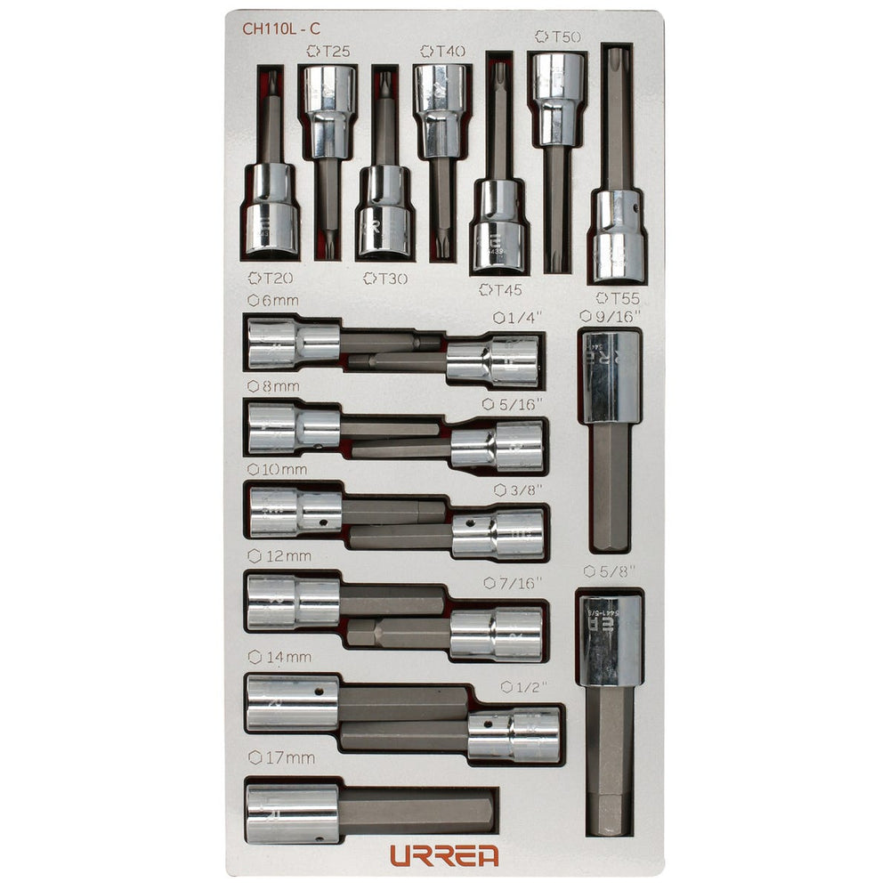 Juego de dados cuadro de 3/8" varias puntas 20 piezas, CH110L-C Urrea CH110L