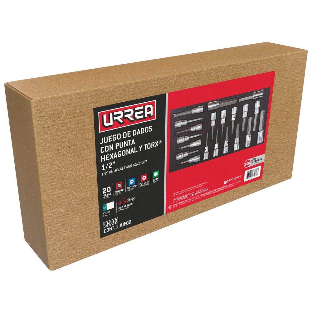 Juego de dados cuadro de 1/2" varias puntas 20 piezas, CH110-C Urrea CH110 - imagen 3
