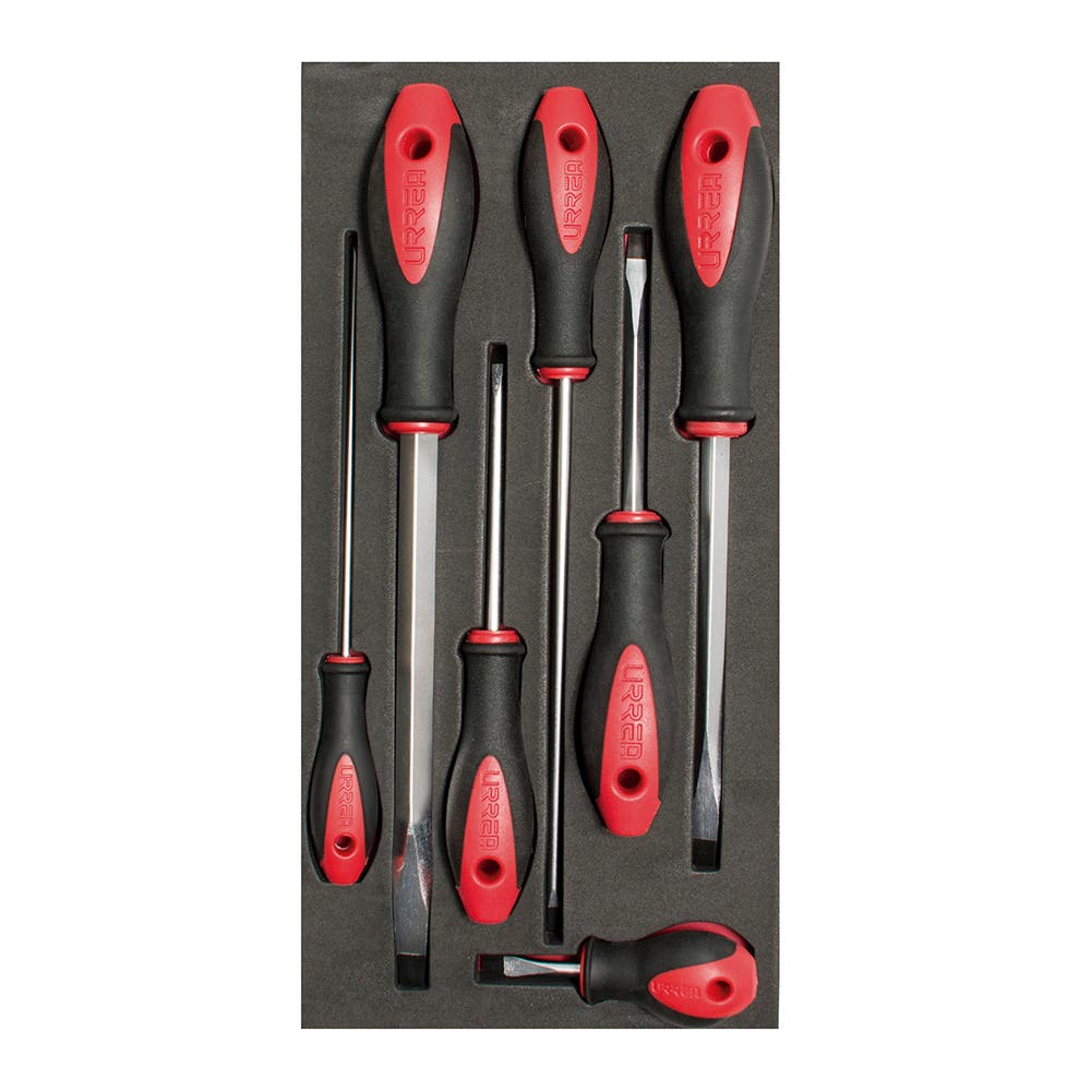 Juego de destornilladores con mango bimaterial punta plana 7 piezas, CH117-C Urrea CH117